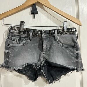 True Religion Gray Jean Shorts Distressed Mid-Rise
